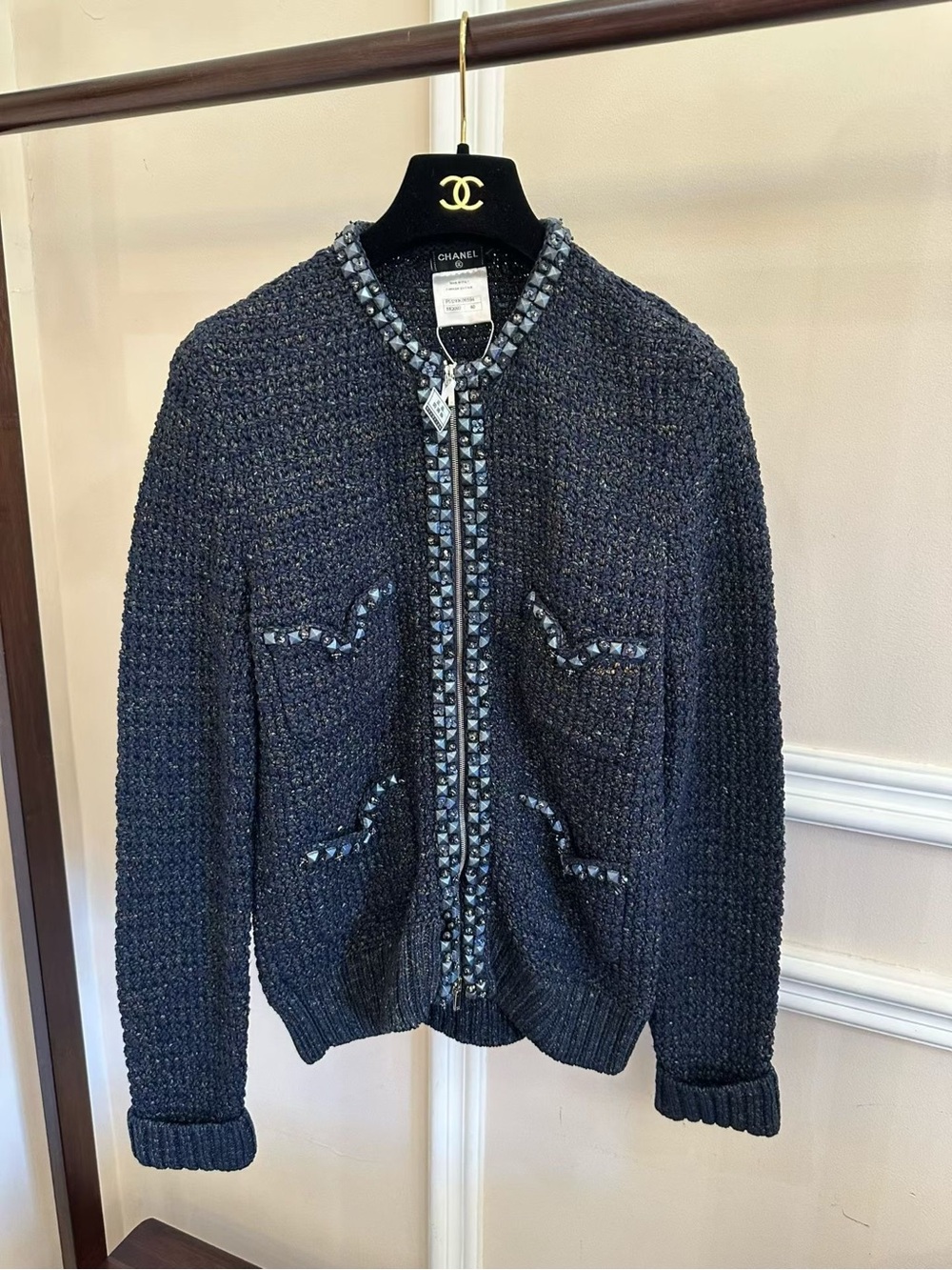 CHANEL Black Tweed Knit Zip-Front Jacket